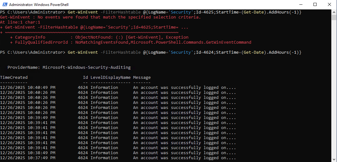 Failed vs successful authentication comparison